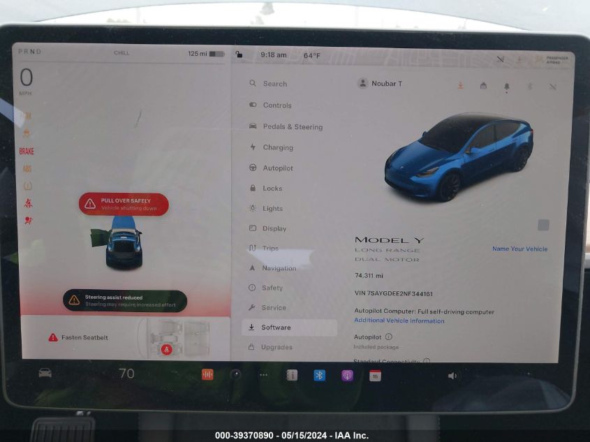 2022 Tesla Model Y Long Range Dual Motor All-Wheel Drive VIN: 7SAYGDEE2NF344161 Lot: 39370890