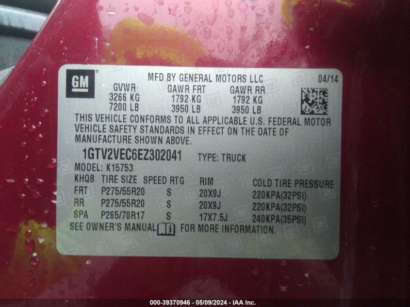 2014 GMC SIERRA 1500 SLT - 1GTV2VEC6EZ302041
