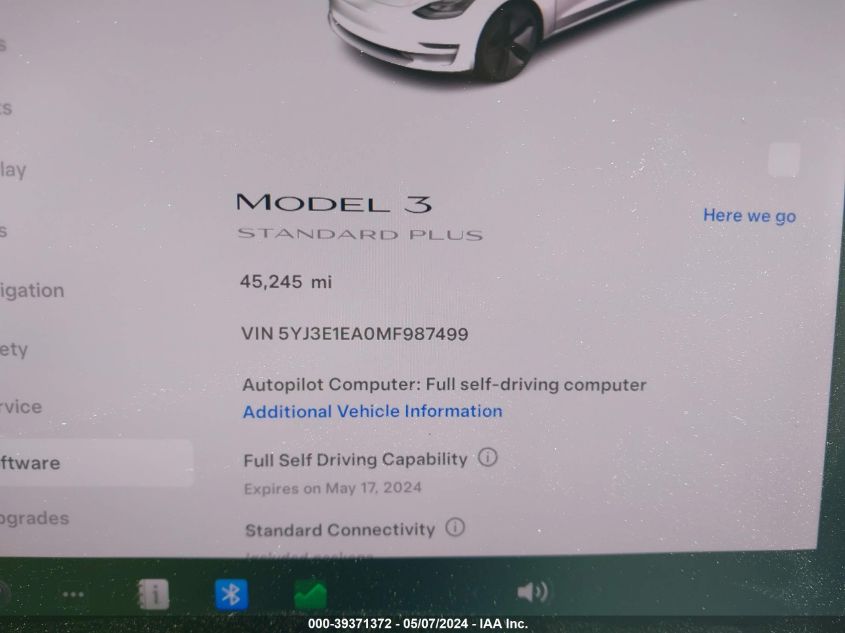 2021 Tesla Model 3 Standard Range Plus Rear-Wheel Drive VIN: 5YJ3E1EA0MF987499 Lot: 39371372