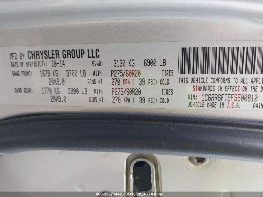 2015 Ram 1500 Express VIN: 1C6RR6FT5FS500810 Lot: 39371442