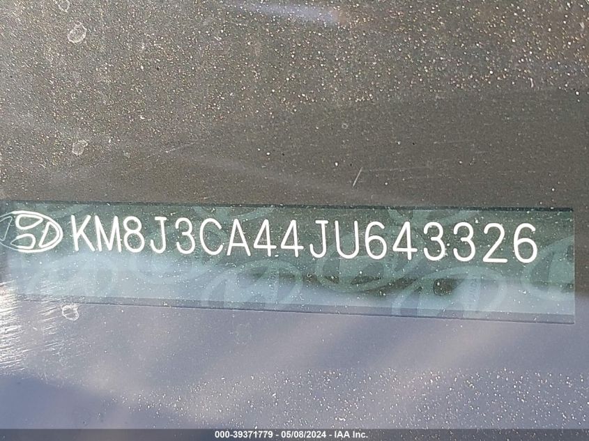2018 Hyundai Tucson Sel VIN: KM8J3CA44JU643326 Lot: 39371779