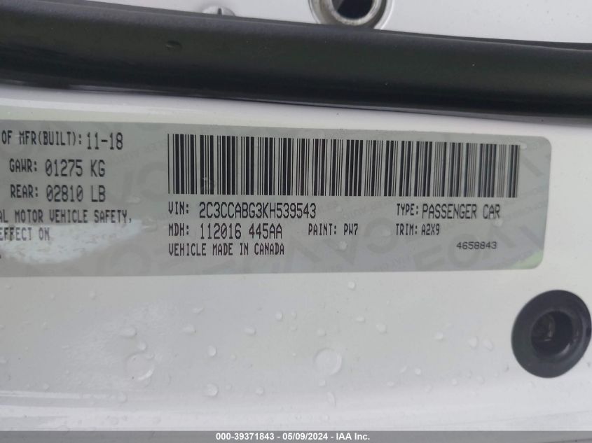 2019 Chrysler 300 300S VIN: 2C3CCABG3KH539543 Lot: 39371843