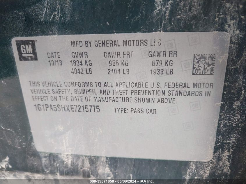 2014 Chevrolet Cruze Ls Auto VIN: 1G1PA5SHXE7215775 Lot: 39371850