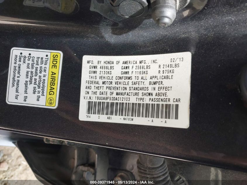 19UUA8F50DA012103 2013 Acura Tl 3.5