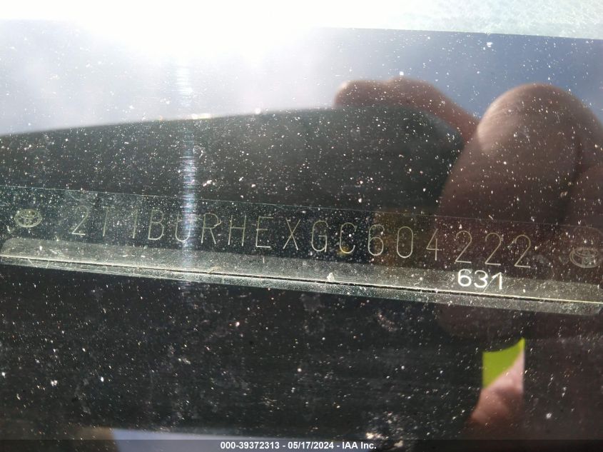 2016 Toyota Corolla Le VIN: 2T1BURHEXGC604222 Lot: 39372313