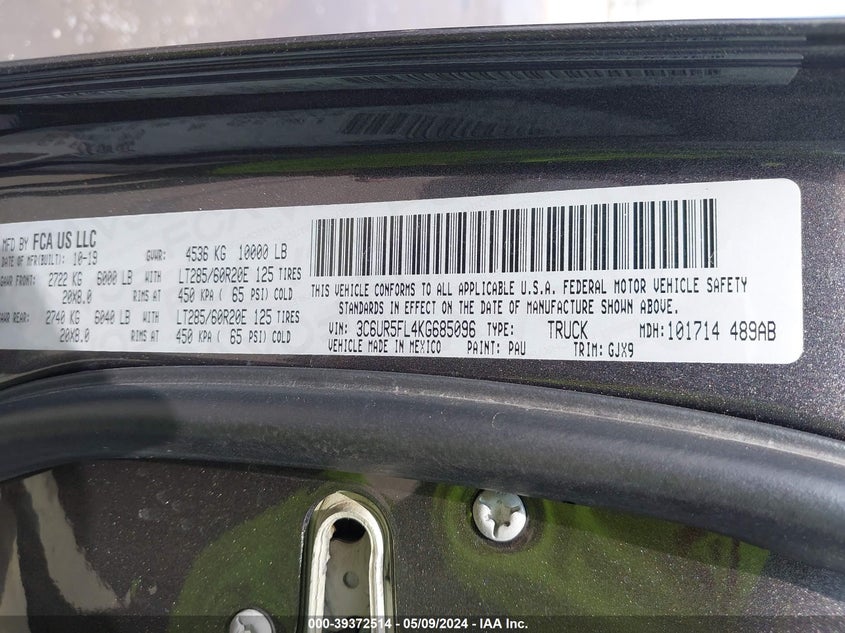 2019 RAM 2500 LARAMIE - 3C6UR5FL4KG685096