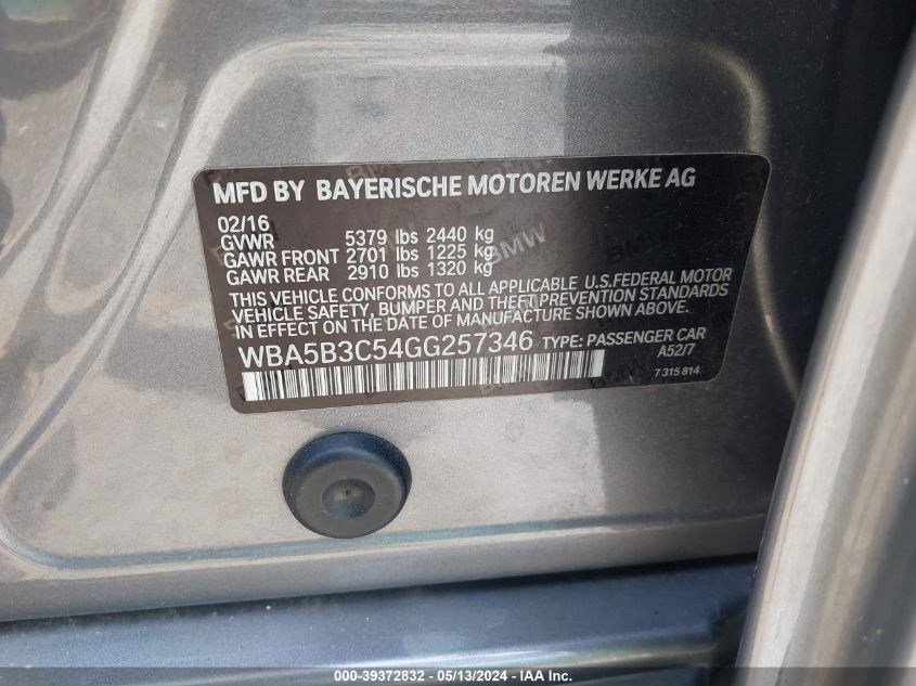 2016 BMW 535I XDRIVE - WBA5B3C54GG257346