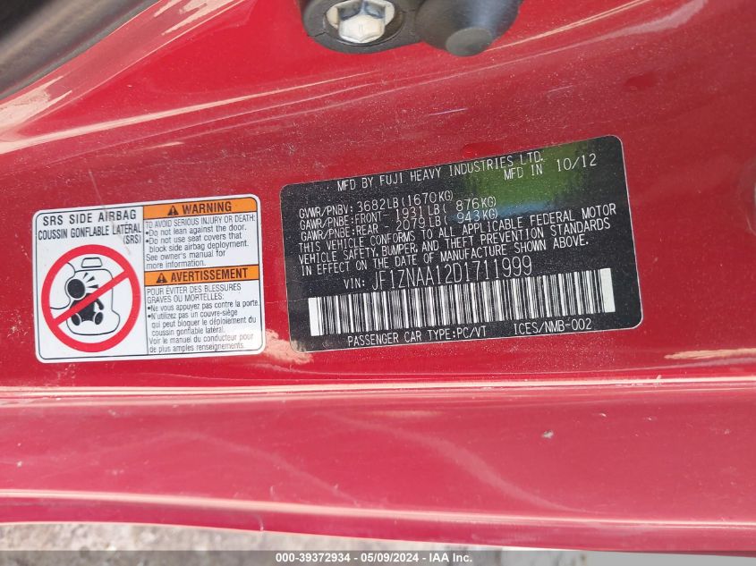 2013 Scion Fr-S VIN: JF1ZNAA12D1711999 Lot: 39372934