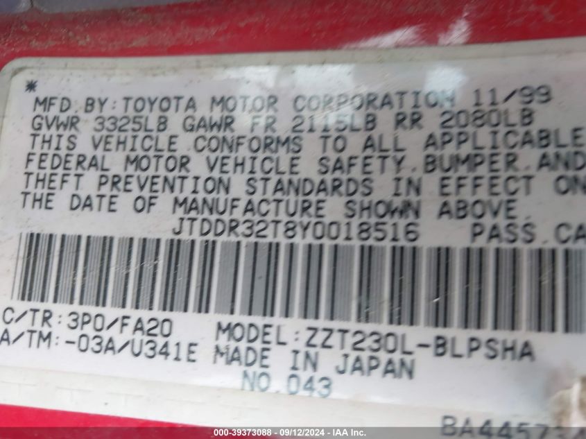 JTDDR32T8Y0018516 2000 Toyota Celica Gt