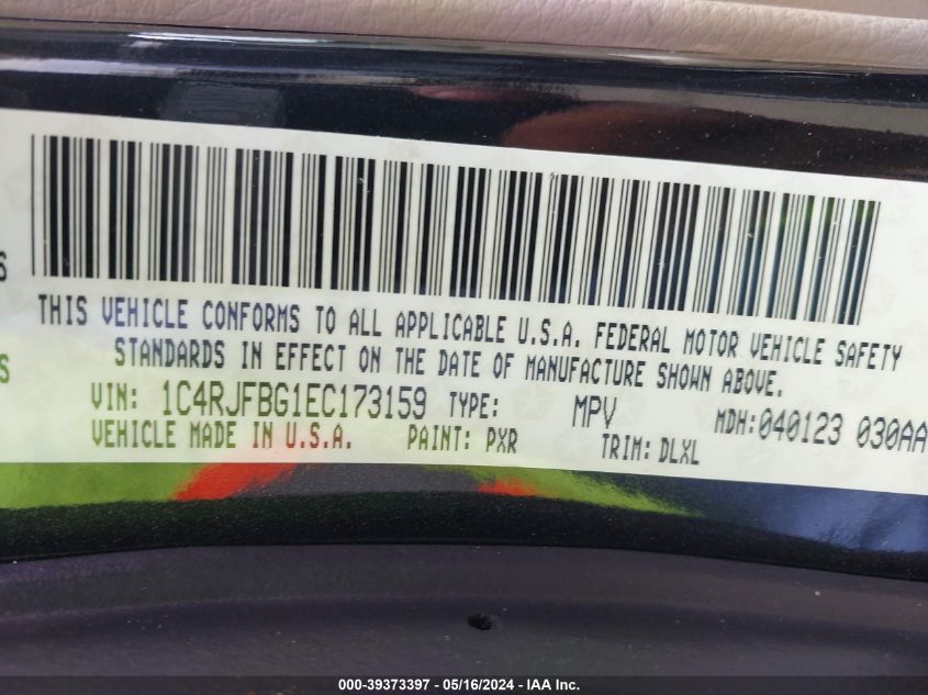 2014 Jeep Grand Cherokee Limited VIN: 1C4RJFBG1EC173159 Lot: 39373397