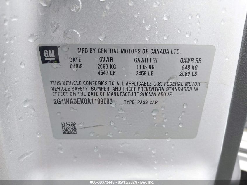 2010 Chevrolet Impala Ls VIN: 2G1WA5EK0A1109085 Lot: 39373449