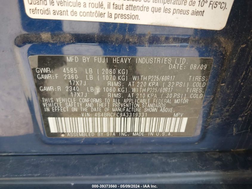 2010 Subaru Outback 2.5I Premium VIN: 4S4BRCFC9A3319331 Lot: 39373560