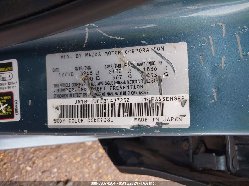 2011 Mazda Mazda3 I Sport VIN: JM1BL1UF5B1437252 Lot: 39374264