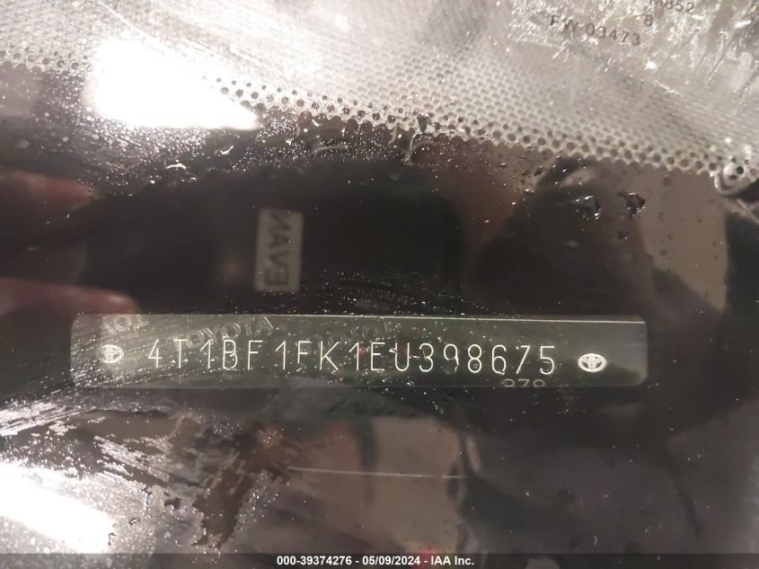 2014 Toyota Camry Se VIN: 4T1BF1FK1EU398675 Lot: 39374276