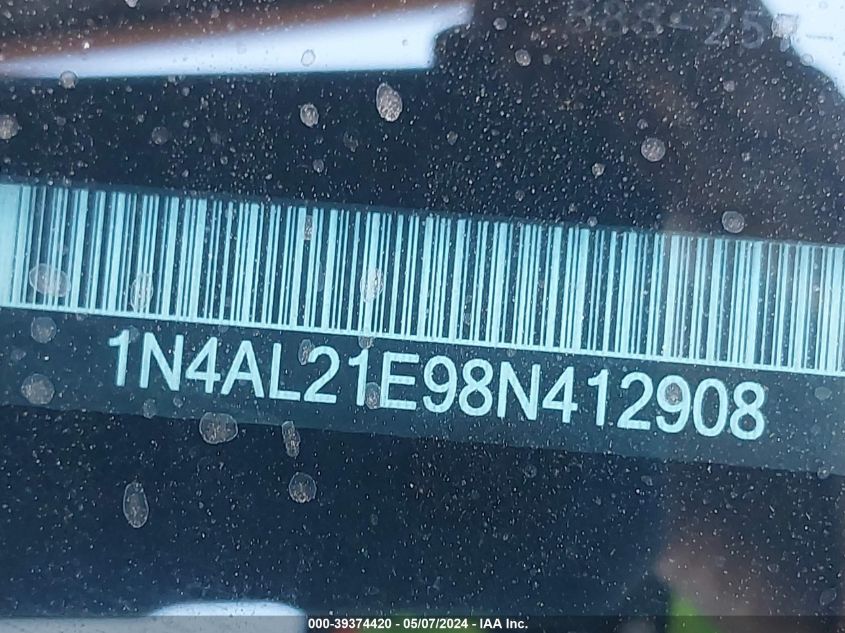 2008 Nissan Altima 2.5 S VIN: 1N4AL21E98N412908 Lot: 39374420