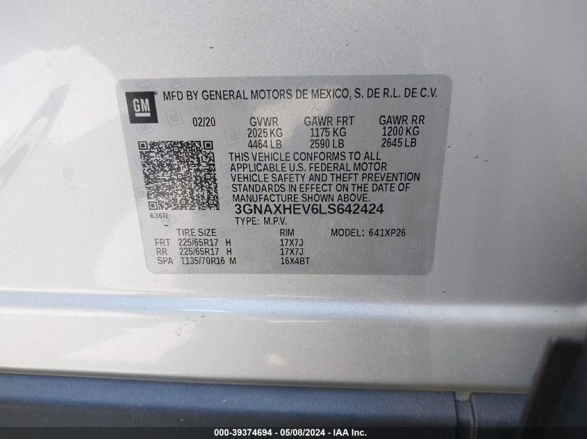 2020 CHEVROLET EQUINOX FWD LS - 3GNAXHEV6LS642424