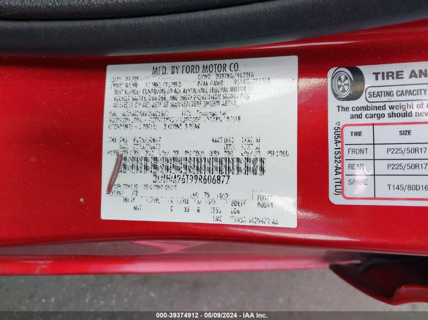 2009 Lincoln Mkz VIN: 3LNHM26T99R606877 Lot: 39374912