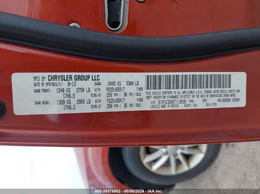 2014 Dodge Journey Sxt VIN: 3C4PDCBB0ET118935 Lot: 39375982