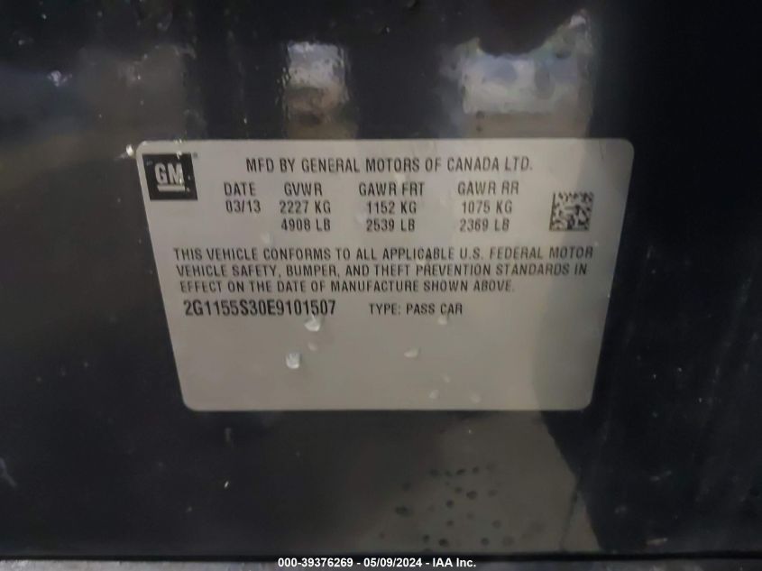 2014 Chevrolet Impala 2Lz VIN: 2G1155S30E9101507 Lot: 39376269