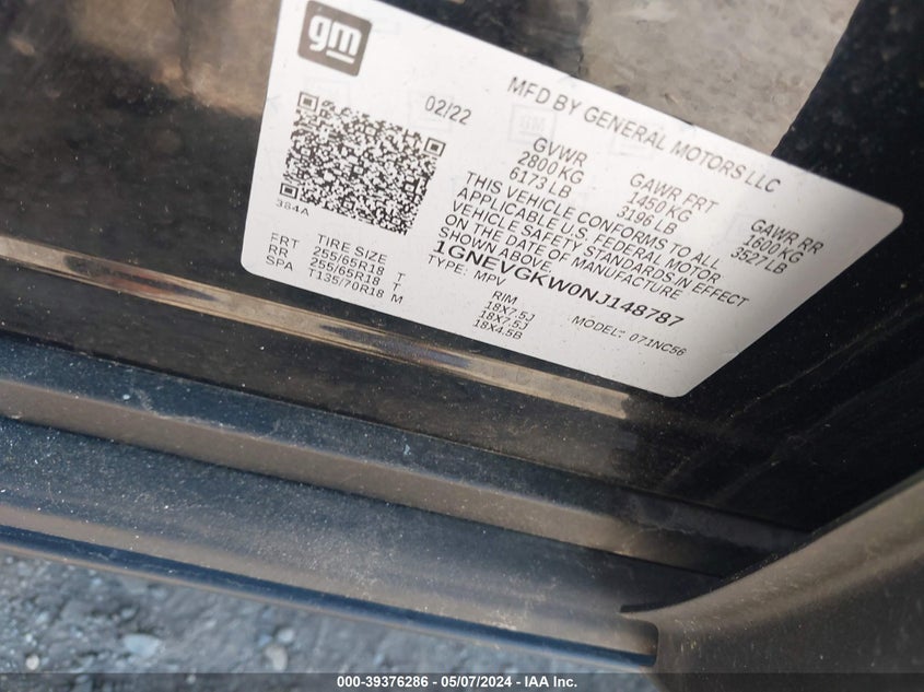 2022 CHEVROLET TRAVERSE AWD LT CLOTH - 1GNEVGKW0NJ148787