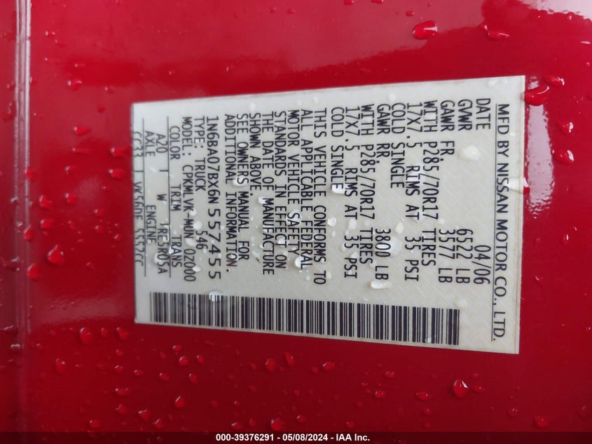 1N6BA07BX6N557455 2006 NISSAN TITAN photo no. 9