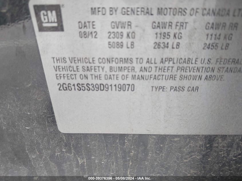 2013 Cadillac Xts Premium VIN: 2G61S5S39D9119070 Lot: 39376356