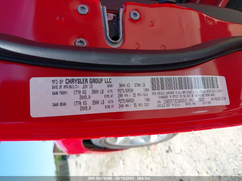 2012 Ram 1500 St VIN: 1C6RD7FT3CS303313 Lot: 39376390