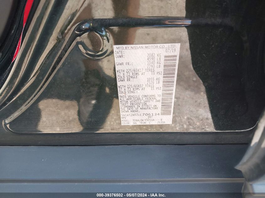 2020 NISSAN ROGUE SV FWD - 5N1AT2MT7LC706134