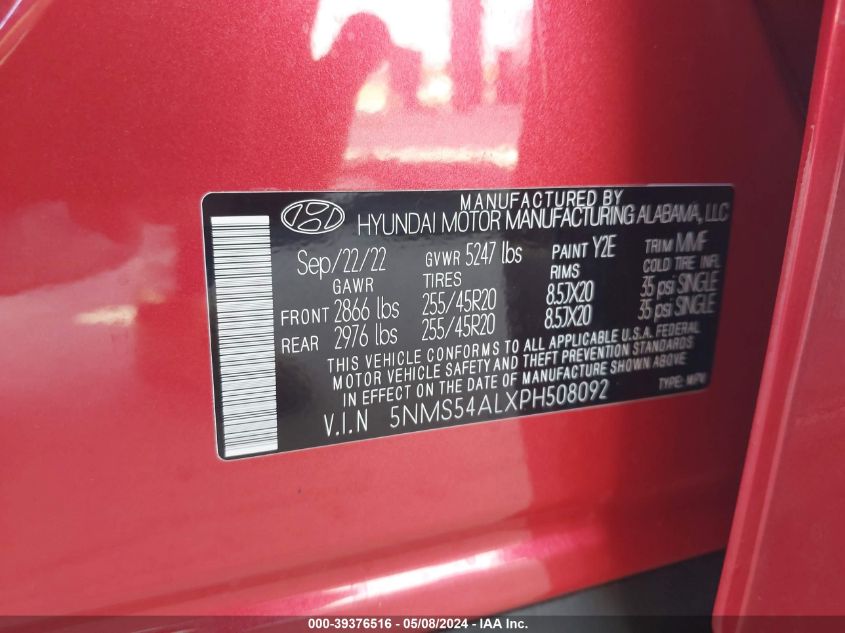 2023 HYUNDAI SANTA FE CALLIGRAPHY - 5NMS54ALXPH508092