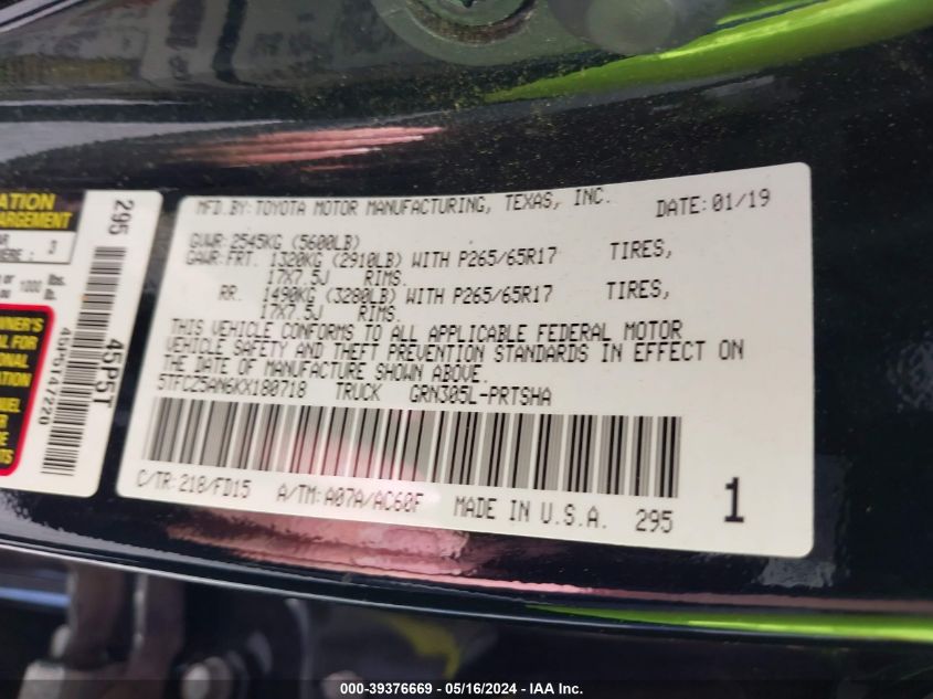 2019 TOYOTA TACOMA TRD SPORT - 5TFCZ5AN6KX180718