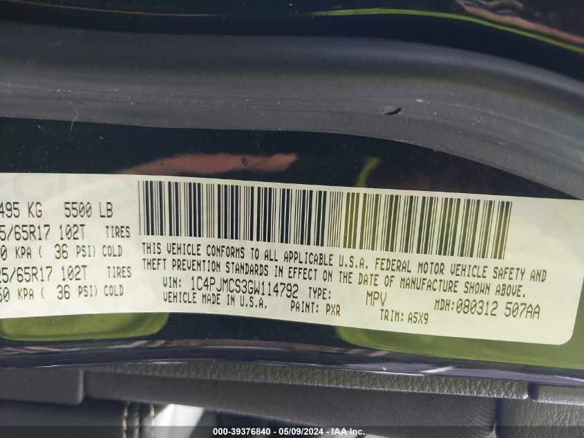 2016 Jeep Cherokee Latitude VIN: 1C4PJMCS3GW114792 Lot: 39376840