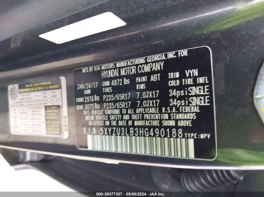 2017 HYUNDAI SANTA FE SPORT 2.4L - 5XYZU3LB3HG490188