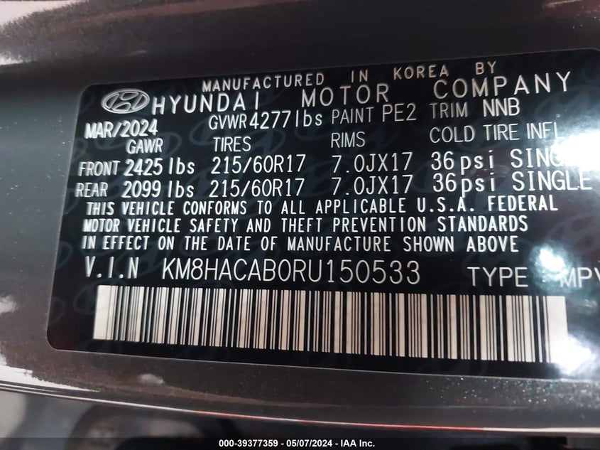 2024 HYUNDAI KONA SE - KM8HACAB0RU150533