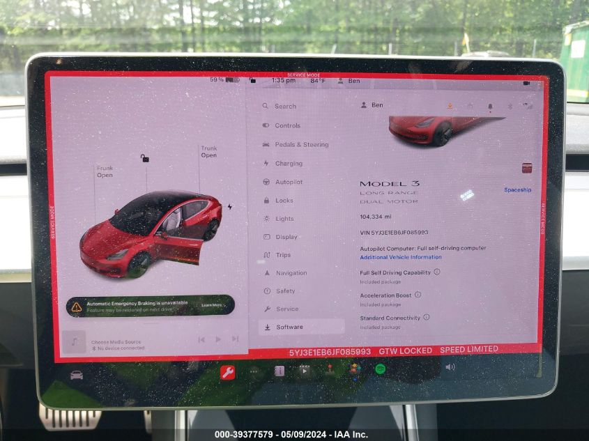 2018 Tesla Model 3 Long Range/Performance VIN: 5YJ3E1EB6JF085993 Lot: 39377579