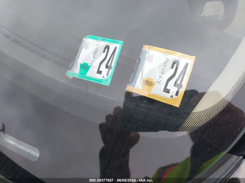 2012 Volkswagen Passat 2.5L Se VIN: 1VWBP7A32CC072579 Lot: 39377657