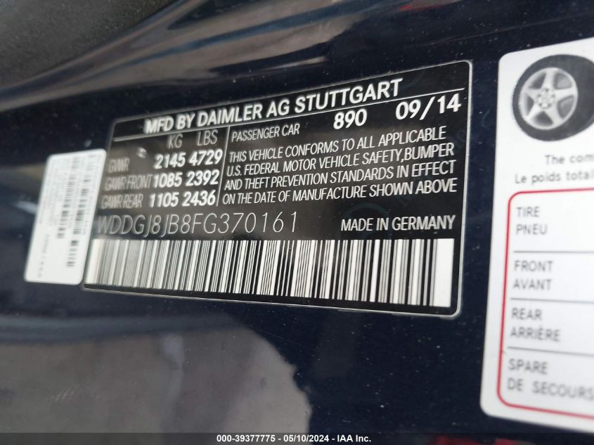 2015 Mercedes-Benz C 350 Sport 4Matic VIN: WDDGJ8JB8FG370161 Lot: 39377775