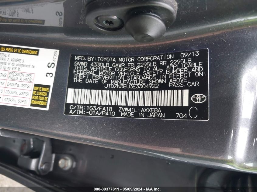 JTDZN3EU3E3304922 2014 Toyota Prius V Two