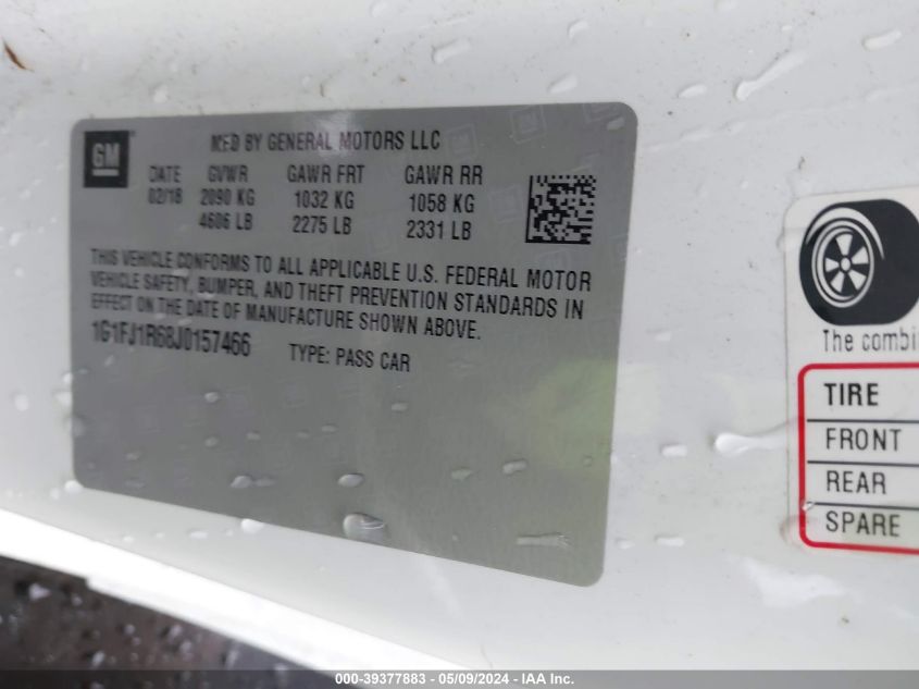 2018 Chevrolet Camaro Zl1 VIN: 1G1FJ1R68J0157466 Lot: 39377883