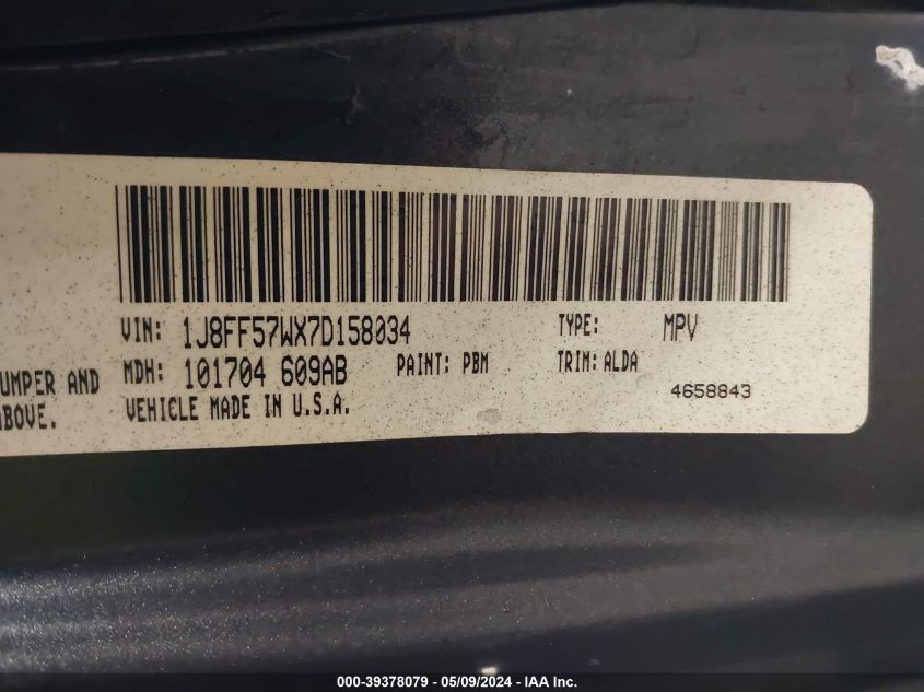 2007 Jeep Compass Limited VIN: 1J8FF57WX7D158034 Lot: 39378079