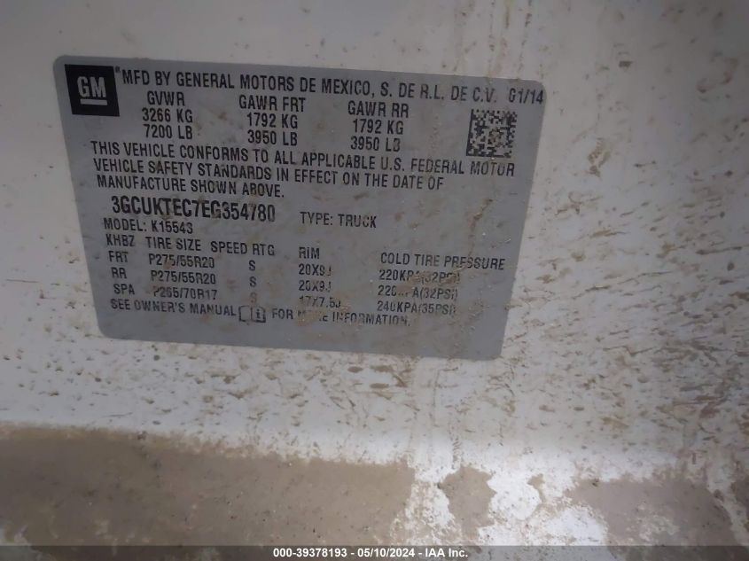 2014 Chevrolet Silverado 1500 High Country VIN: 3GCUKTEC7EG354780 Lot: 39378193