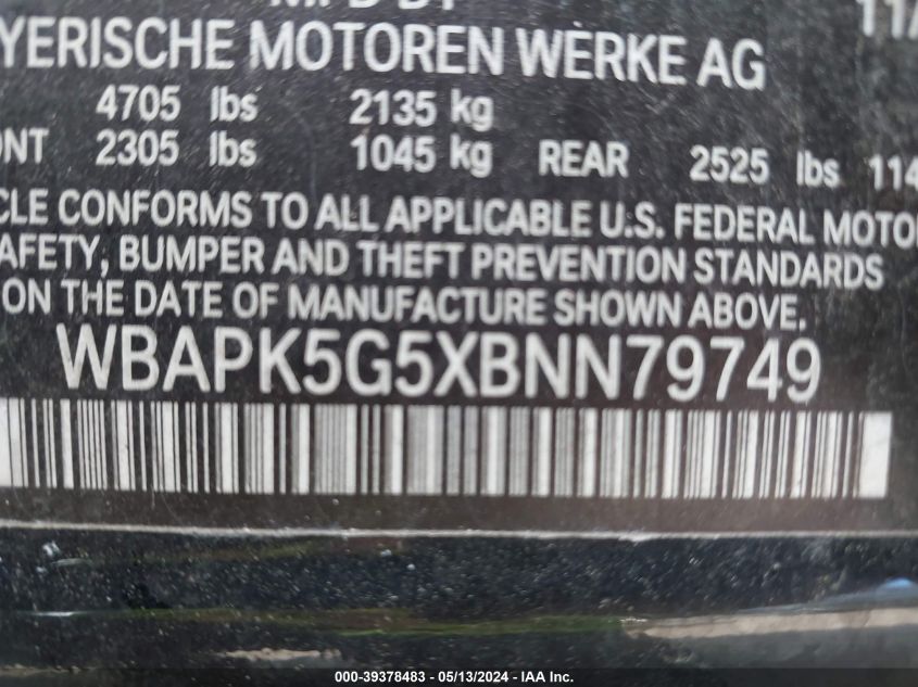 2011 BMW 328I xDrive VIN: WBAPK5G5XBNN79749 Lot: 39378483