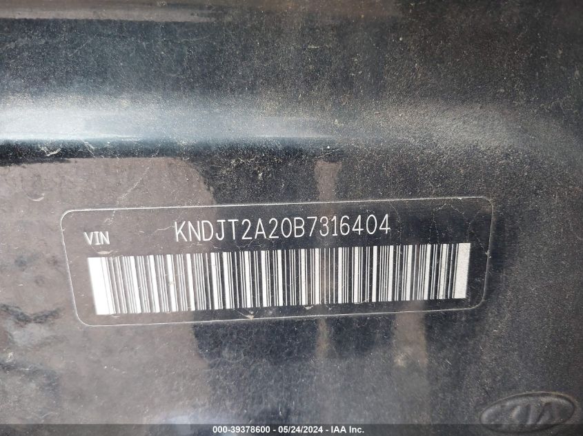 2011 Kia Soul ! VIN: KNDJT2A20B7316404 Lot: 39378600