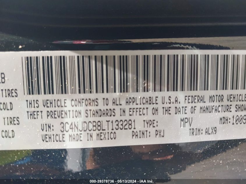 2020 Jeep Compass Limited 4X4 VIN: 3C4NJDCB8LT133281 Lot: 39378736