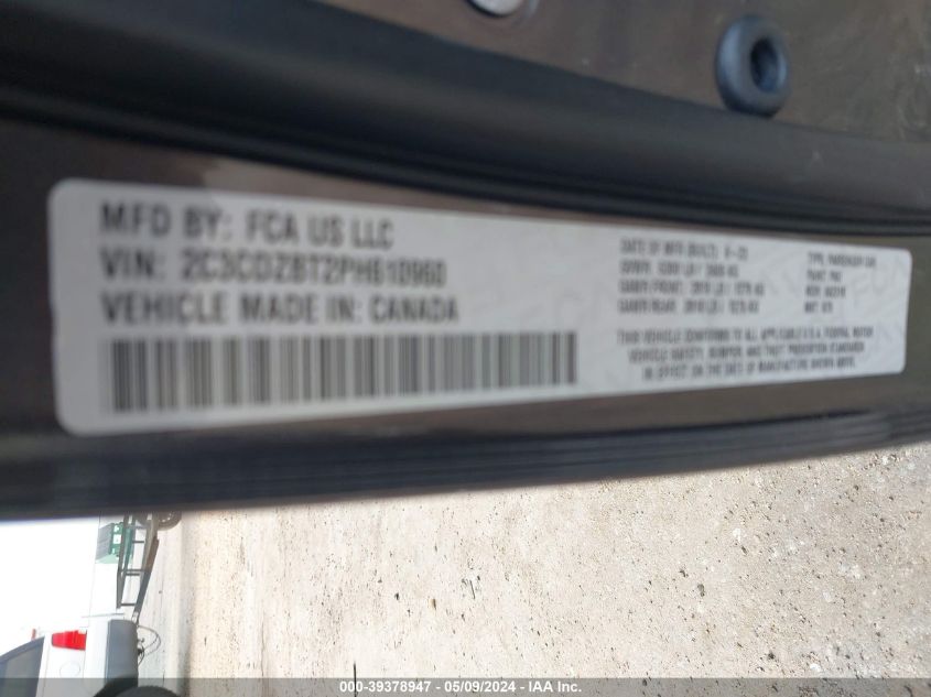 2023 Dodge Challenger R/T VIN: 2C3CDZBT2PH610960 Lot: 39378947