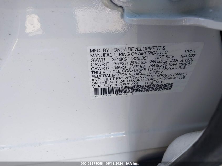 2024 Acura Mdx A-Spec VIN: 5J8YE1H01RL012993 Lot: 39379058