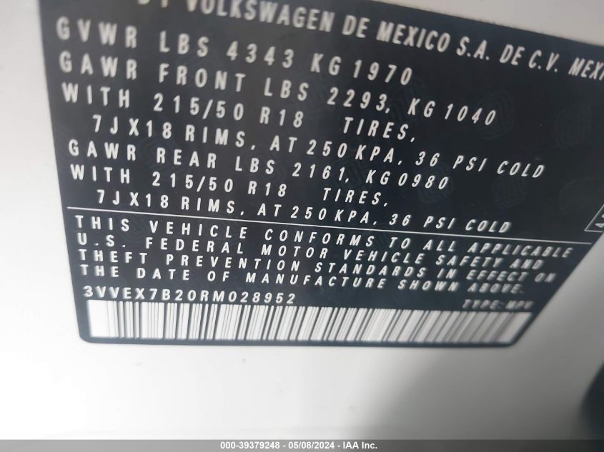 2024 VOLKSWAGEN TAOS SE - 3VVEX7B20RM028952