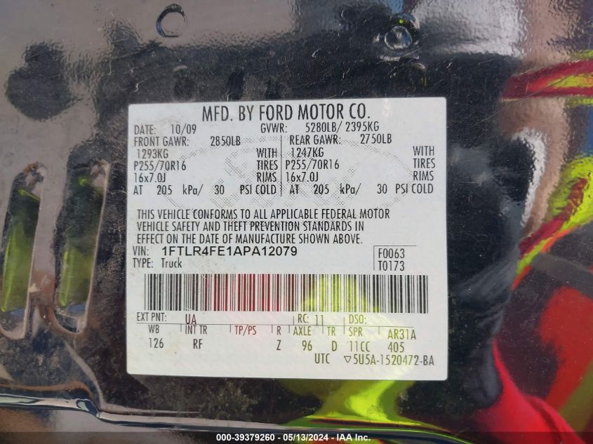 2010 Ford Ranger Sport/Xlt VIN: 1FTLR4FE1APA12079 Lot: 39379260