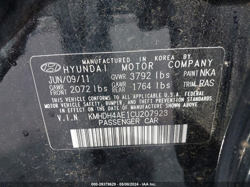 2012 Hyundai Elantra Gls (Ulsan Plant) VIN: KMHDH4AE1CU207923 Lot: 39379629