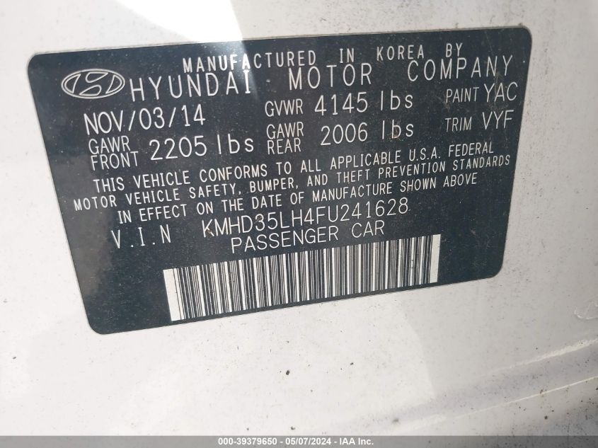 2015 Hyundai Elantra Gt VIN: KMHD35LH4FU241628 Lot: 39379650