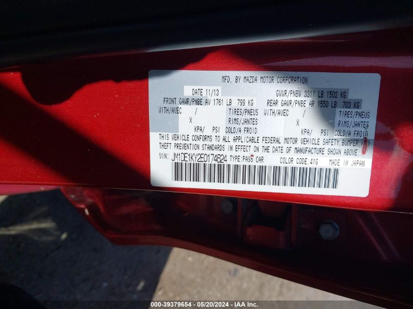 2014 Mazda Mazda2 Sport VIN: JM1DE1KY2E0174624 Lot: 39379654